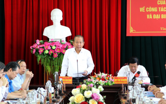 Phó Thủ tướng Thường trực Chính phủ Trương Hoà Bình làm việc tại tỉnh Vĩnh Long. Ảnh: BD.