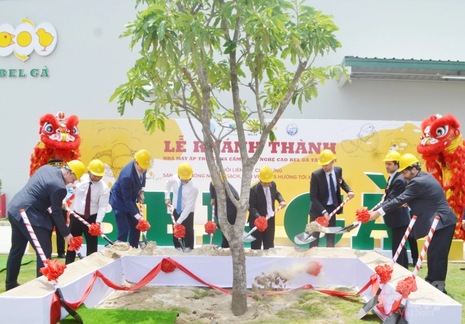 Delegates planted a tree to commemorate the completion of the factory. Photo: Tran Trung.