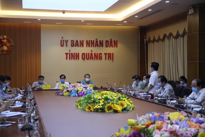 Cuộc họp Ban chỉ đạo phòng chống dịch Covid-19 tỉnh Quảng Trị sáng 10/8. Ảnh: CĐ.