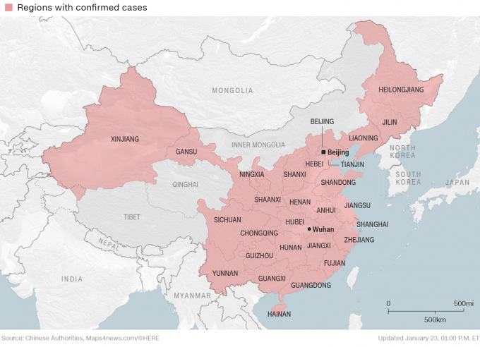 Virus viêm phổi hiện đã lây từ Vũ Hán đi khắp Trung Quốc đại lục và gần 30 quốc gia