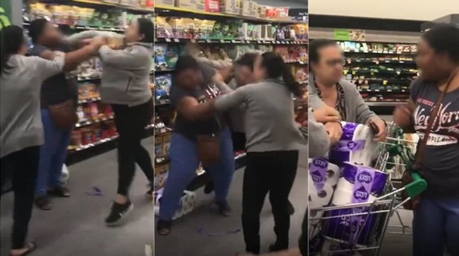 Cảnh ba người đánh nhau trong siêu thị ở Sydney do tranh giành giấy vệ sinh. Ảnh:  DM