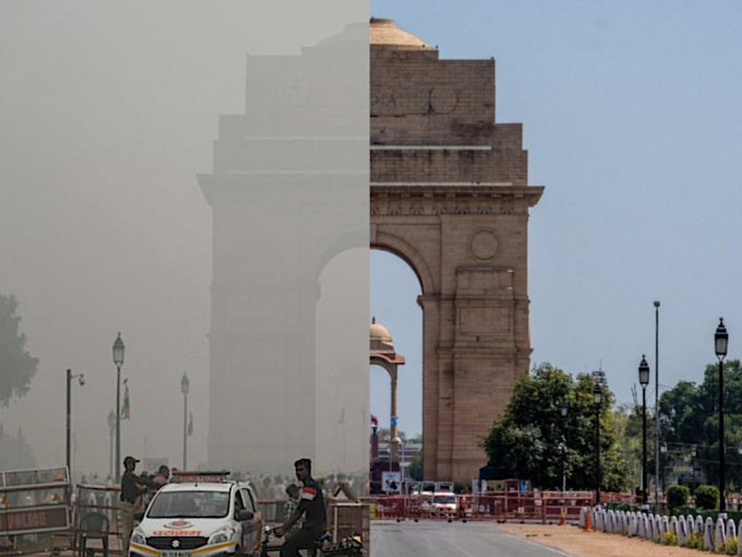 Hình ảnh bầu không khí trước đại dịch và trong những ngày phong tỏa ở thủ đô Dehli của Ấn Độ. Ảnh: Green Queen