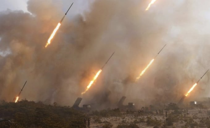 Hình ảnh một cuộc diễn tập pháo binh tại một địa điểm không được tiết lộ của quân đội Triều Tiên vào ngày 9 tháng 3 năm 2020. Ảnh: AP