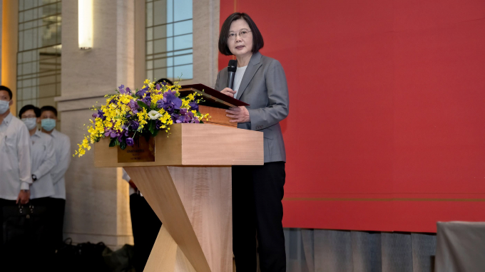 Lãnh đạo Đài Loan Thái Anh Văn phát biểu tại một diễn đàn kinh doanh ở Đài Bắc hôm 19 tháng 8 năm 2020. Ảnh: Nikkei