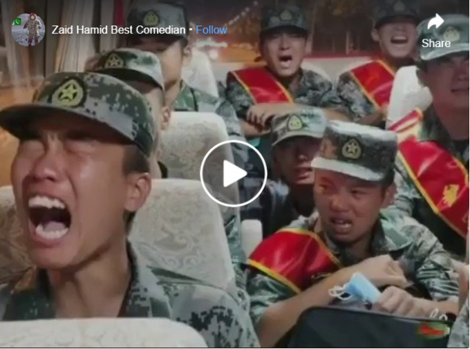 Hình ảnh các binh sỹ Trung Quốc từ quận Ưng Châu, thành phố Phụ Dương, tỉnh Hà Bắc được cho là đã bị truyền thông Đài Loan bóp méo qua tài khoản của diễn viên hài Pakistan Zaid Hamid. Ảnh: Chụp qua màn hình Weibo 