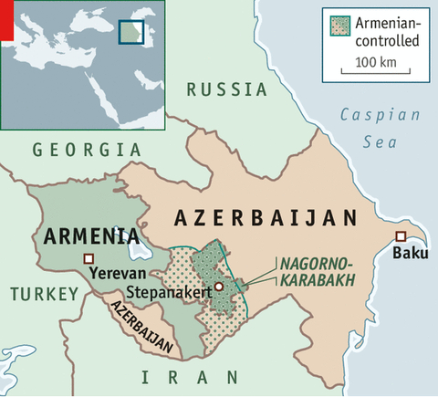Khu vực Nagorno-Karabakh xảy ra giao tranh. Đồ họa: Economist