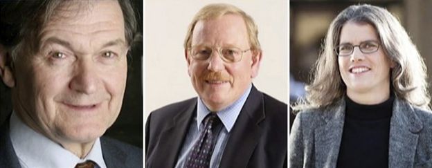 Ba nhà khoa học giành Nobel Vật lý năm 2020 vì đóng góp nghiên cứu về hố đen vũ trụ: Roger Penrose, Reinhard Genzel và Andrea Ghez (từ trái qua). Ảnh: BBC