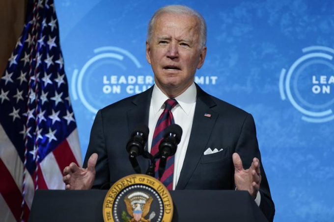 Tổng thống Mỹ Joe Biden phát biểu khai mạc Hội nghị thượng đỉnh trực tuyến về Biến đổi khí hậu toàn cầu hôm 22/4 tại Nhà Trắng. Ảnh: AP