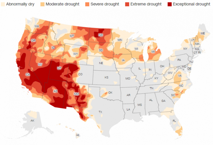 Data is reported weekly. Map updated Thursday, June 10 and represents analysis as of Tuesday, June 8.  Source: US Drought Monitor  Graphic: John Keefe, CNN