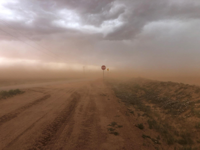 Sand blowing off fields creates a dust storm near Morton, Texas, on May 18, 2021. Photo: Jude Smith via AP