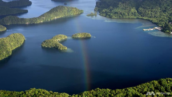 A rainbow forms over Palau's islands. Photo: Matthew Mohan