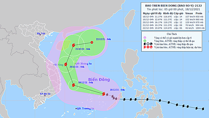 Hướng di chuyển của bão số 9 trên biển Đông