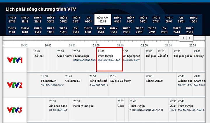 Theo công bố lịch phát sóng của VTV, Mùa xuân ở lại sẽ là bộ phim được phát sóng trực tiếp vào hôm nay 3/1/2022. Ảnh chụp màn hình