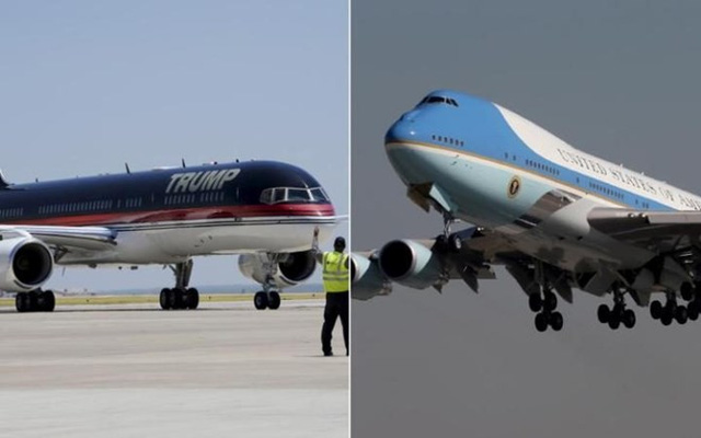 Máy bay của ông Trump (trái) và chiếc Air Force One. (Nguồn: Telegraph)