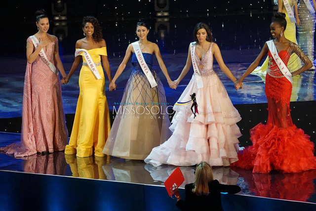   5 thí sinh đẹp nhất cuộc thi Hoa hậu Thế giới 2016 gồm Kenya, Indonesia, Cộng hòa Dominica, Puerto Rico và Philippines.  