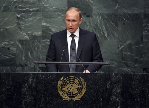Tổng thống Nga Vladimir Putin năm ngoái phát biểu tại Đại hội đồng Liên Hợp Quốc. Ảnh: AFP