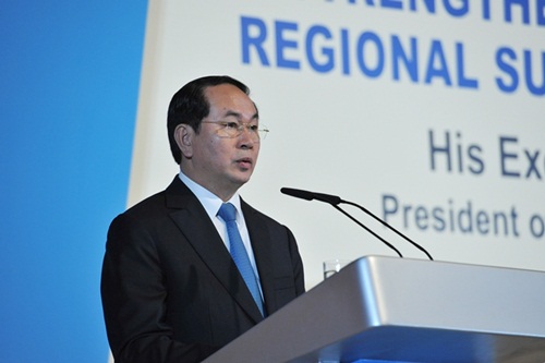 Chủ tịch nước Trần Đại Quang phát biểu tại Đối thoại Singapore. Ảnh: ISEAS