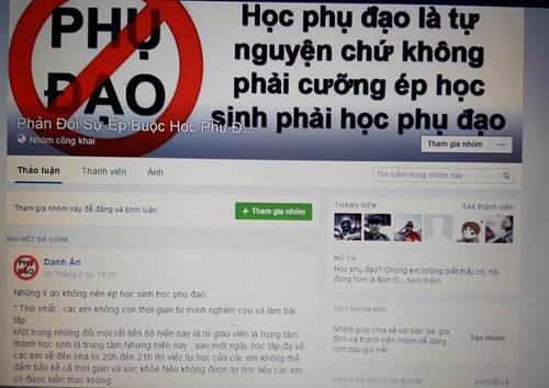 Học sinh lập ra nhóm phản đối việc ép buộc học phụ đạo của nhà trường (ảnh chụp từ facebook)