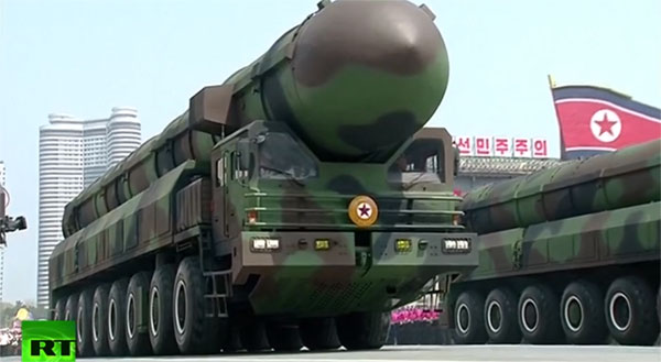 Mẫu tên lửa đạn đạo mới do Triều Tiên công bố. Ảnh: RT.