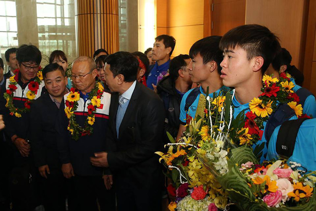 Lễ đón đội tuyển U23 Việt Nam được tổ chức tại nhà khách VIP A sân bay Nội Bài (ảnh: VGP)