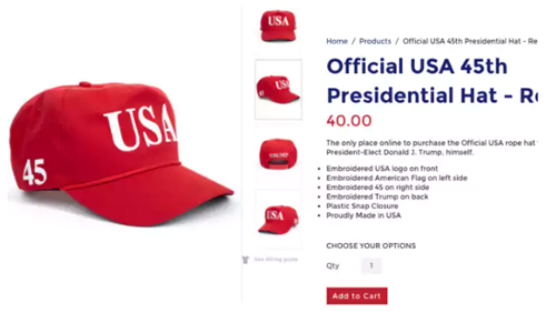 Mẫu mũ mới được bày bán Trang web thuộc chiến dịch tranh cử của ông Trump