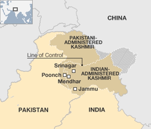 Vị trí vùng Kashmir. Đồ họa: BBC.