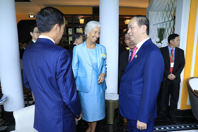   Chủ tịch Trần Đại Quang trò chuyện với các nhà lãnh đạo (Ảnh: Ban tổ chức APEC Việt Nam 2017)  