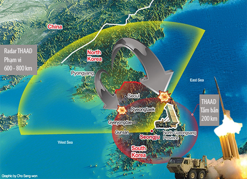 Vị trí Hàn Quốc dự định bố trí THAAD. Đồ họa: Korean Times