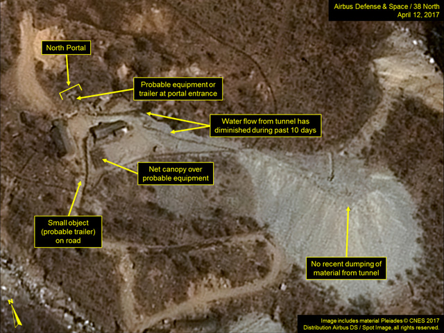 Khu thử nghiệm vũ khí hạt nhân Punggye trong ảnh vệ tinh (Ảnh: 38 North)
