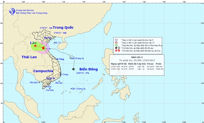 Tâm bão số 2 đang ở vùng núi Nghệ An-Hà Tĩnh