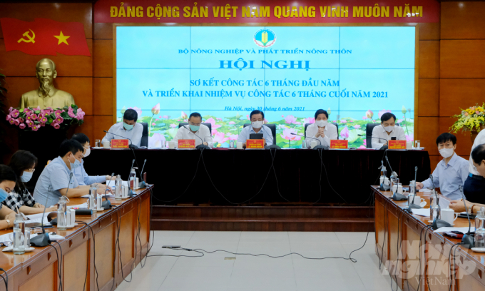 Minister Le Minh Hoan and 4 Deputy Ministers: Phung Duc Tien, Le Quoc Doanh, Tran Thanh Nam and Nguyen Hoang Hiep attended the meeting on the morning of June 30th at the headquarters of the Ministry of Agriculture and Rural Development. Photo: Bao Thang.