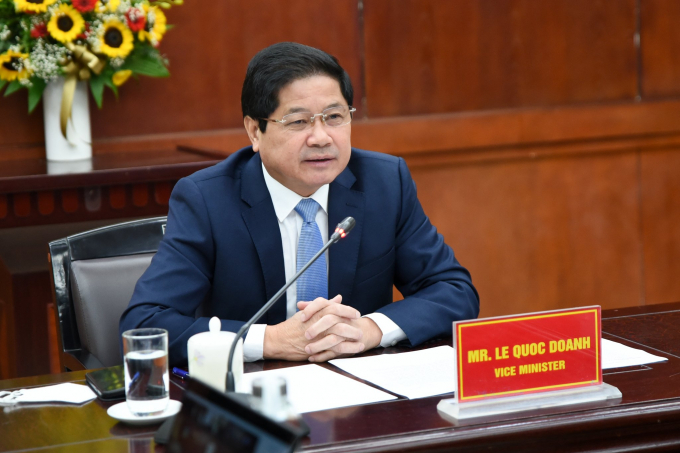 Deputy Minister of Agriculture and Rural Development Le Quoc Doanh speaking at the online meeting. Photo: Tung Dinh.