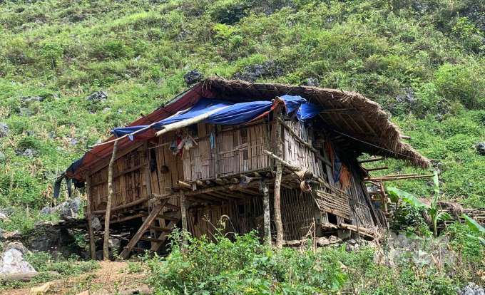 Ngôi nhà cũ dột nát của ông Chảo Vần Phây, hộ nghèo xóm Nà Đoỏng, xã Xuân Trường, huyện Bảo Lạc. Ảnh: C.H.