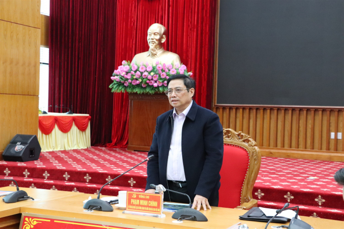 Thủ tướng Chính phủ Phạm Minh Chính phát biểu chỉ đạo tại buổi làm việc với tỉnh Cao Bằng. Ảnh: Vũ Tiệp.
