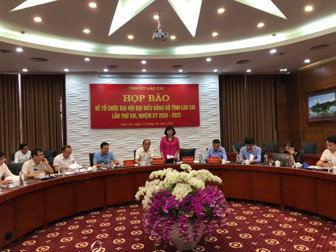 Quang cảnh họp báo thông tin về Đại hội Đại biểu Đảng bộ tỉnh Lào Cai. Ảnh: H.Đ.