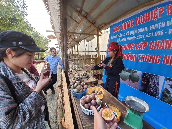 Chanh leo ngọt - sản phẩm từ huyện Bảo Yên cũng được mang tới giới thiệu tại chợ nông sản. Ảnh: H.Đ