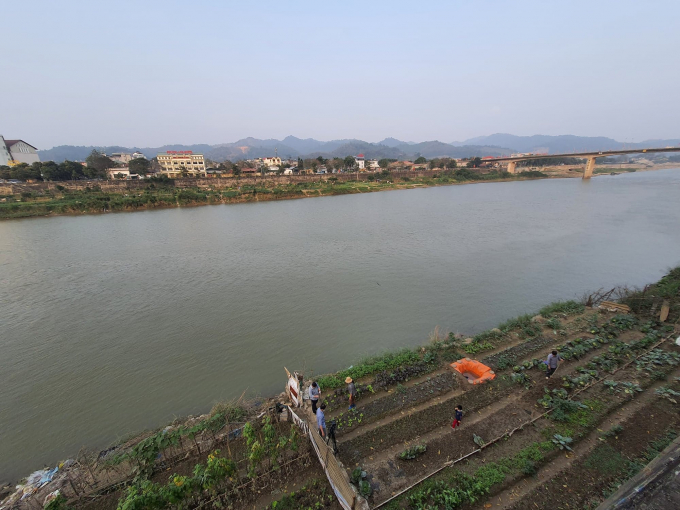 Nước sông Hồng đoạn chảy qua thành phố Lào Cai. Ảnh: H.Đ.