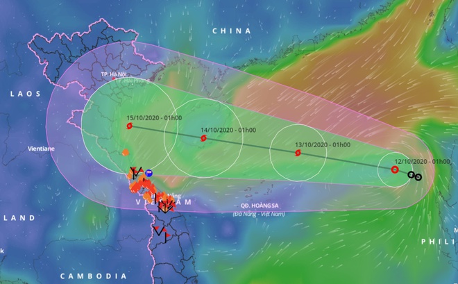 Dự báo đường đi của áp thấp nhiệt đới trên biển Đông. Ảnh: Hệ thống giám sát thiên tai Việt Nam.