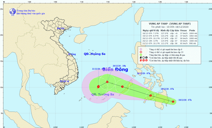 Vùng áp thấp có khả năng mạnh lên thành áp thấp nhiệt đới và bão. Ảnh: Trung tâm Dự báo KTTV quốc gia.