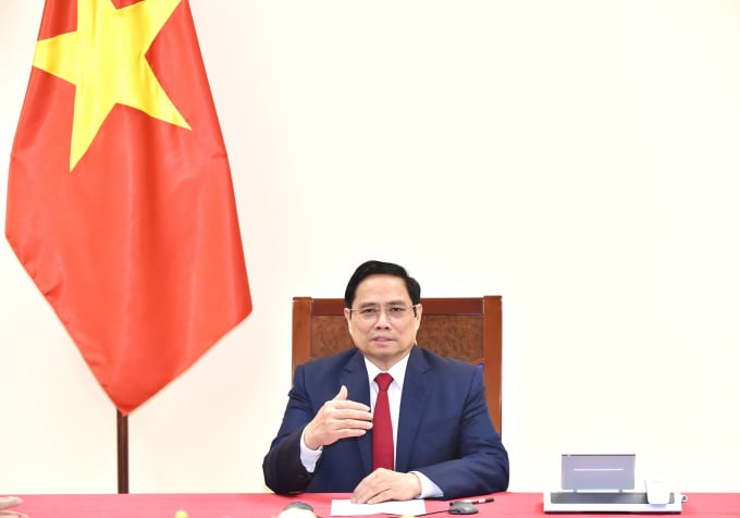 Thủ tướng Phạm Minh Chính đề nghị WHO ủng hộ và hỗ trợ Việt Nam trở thành một trong những trung tâm sản xuất vacxin phòng Covid-19 cho khu vực Tây Thái Bình Dương. Ảnh: VGP/Nhật Bắc.