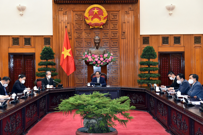 Thủ tướng Chính phủ Phạm Minh Chính tiếp Đại sứ Trung Quốc tại Việt Nam Hùng Ba ngày 24/8. Ảnh: VGP/Nhật Bắc.
