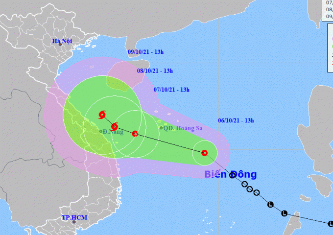 Vị trí và dự báo đường đi của áp thấp nhiệt đới. Ảnh: TTDBKTTVQG.