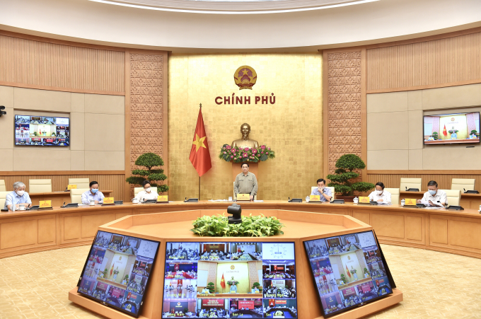 Thủ tướng Chính phủ Phạm Minh Chính chủ trì cuộc họp trực tuyến toàn quốc của Ban Chỉ đạo quốc gia phòng chống Covid-19 với các địa phương. Ảnh: VGP/Nhật Bắc.