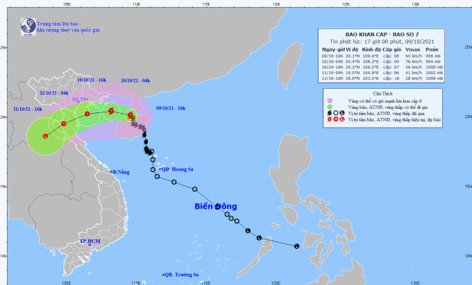 Bão số 7 và diễn biến thời tiết trong 10 ngày tới là một tổ hợp khá nguy hiểm. Ảnh: TTDBKTTVQG.