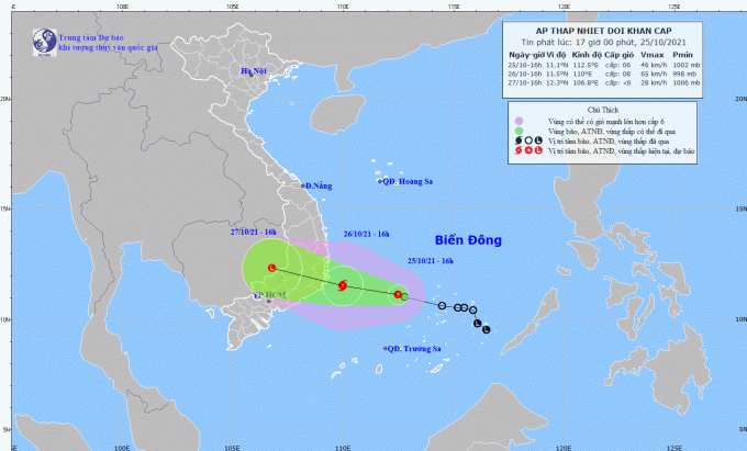 Áp thấp nhiệt đới có khả năng mạnh lên thành bão trong 24 giờ tới. Ảnh: TTDBKTTVQG.