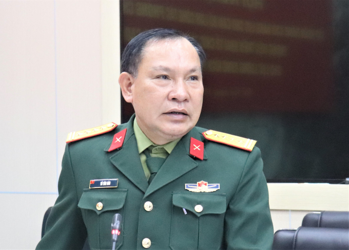 Đại tá Vũ Văn Báo phát biểu tại Hội nghị.