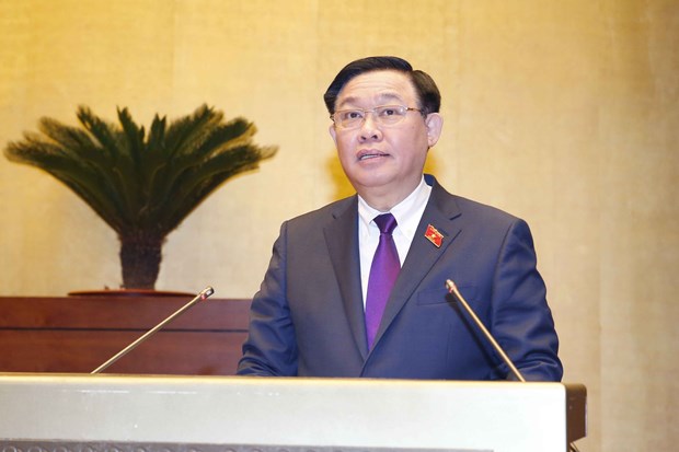 Chủ tịch Quốc hội Vương Đình Huệ phát biểu tại phiên Khai mạc Kỳ họp bất thường thứ nhất Quốc hội khóa XV. Ảnh: TTXVN.