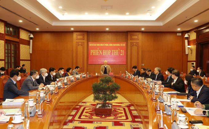 Tổng bí thư Nguyễn Phú Trọng chủ trì phiên họp thứ 21 của Ban Chỉ đạo Trung ương về phòng chống tham nhũng, tiêu cực. Ảnh: TTXVN.