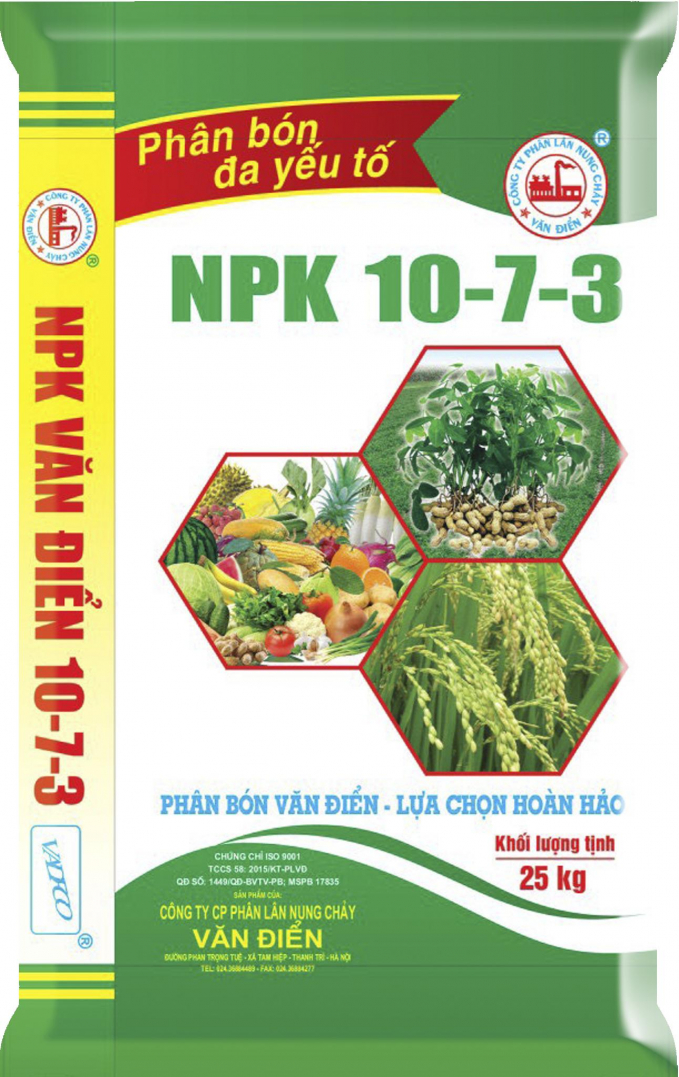 Phân bón đa yếu tố NPK Văn Điển cung cấp đầy đủ, cân đối đa, trung, vi lượng cho cây lúa. Ảnh: Vadfco.