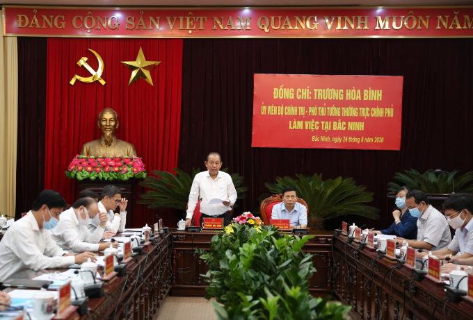 Phó Thủ tướng Thường trực Chính phủ Trương Hòa Bình phát biểu chỉ đạo tại buổi làm việc với Ban Thường vụ Tỉnh ủy Bắc Ninh. Ảnh: BBNĐT.